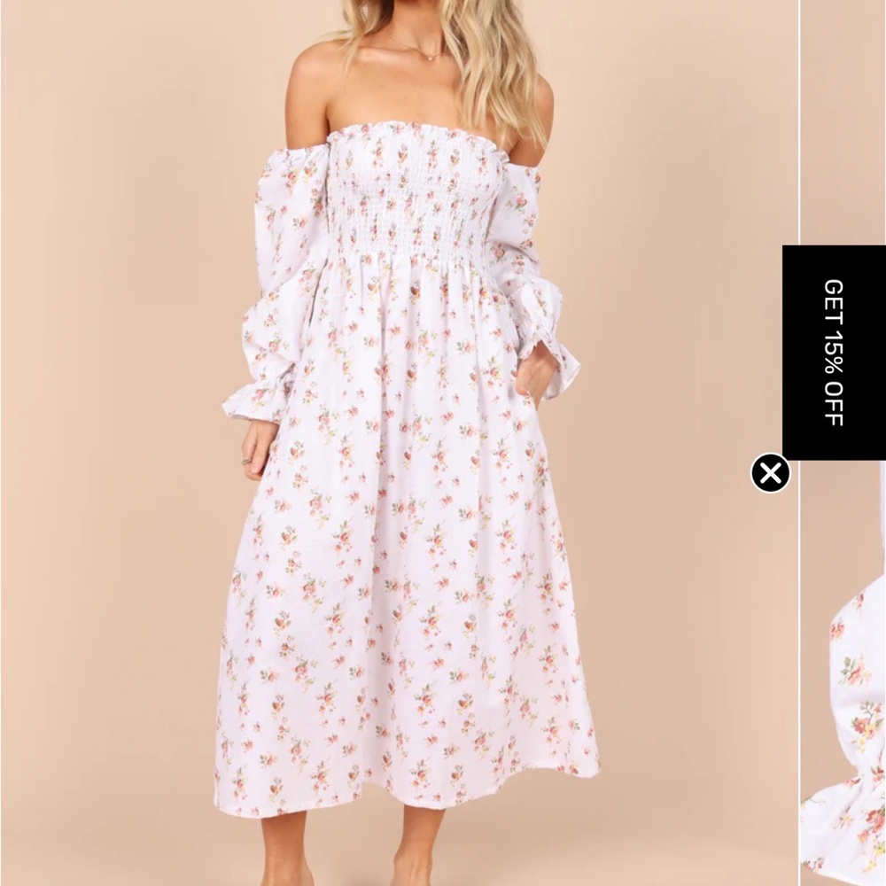 DOMENICA SHIRRED LONG SLEEVE MIDI DRESS - DITSY FLORAL